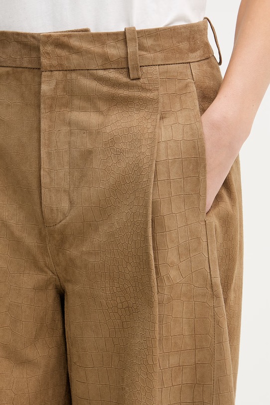 Gestuz spodnie wide leg damskie skórzane beżowy 10911115