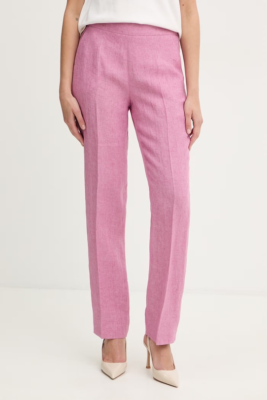Luisa Spagnoli spodnie damskie lniane Ammenda różowy 543245