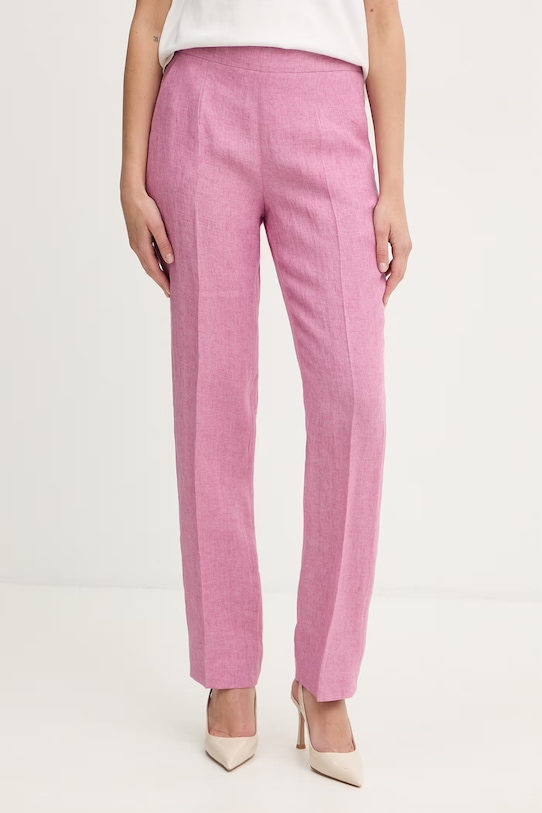 Luisa Spagnoli spodnie damskie lniane Ammenda różowy 543245