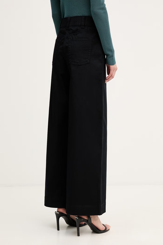 Oblačila Sisley hlače s širokimi hlačnicami ženske iz bombaža z elastanom 4LRBLE057 črna