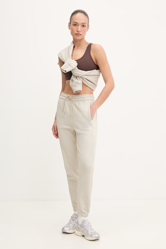 adidas by Stella McCartney spodnie dresowe damskie bawełniane JZ0658 beżowy SS26