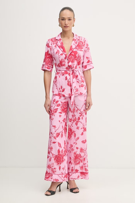 Fracomina spodnie damskie z dodatkiem lnu FS26SV3014W622K9 różowy SS26