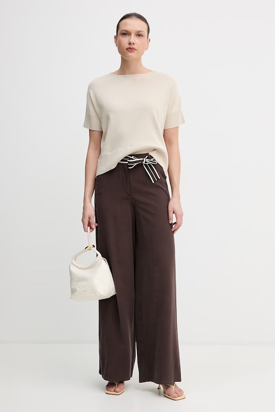 United Colors of Benetton spodnie damskie z wiskozą 45MGDF0B6 brązowy SS26