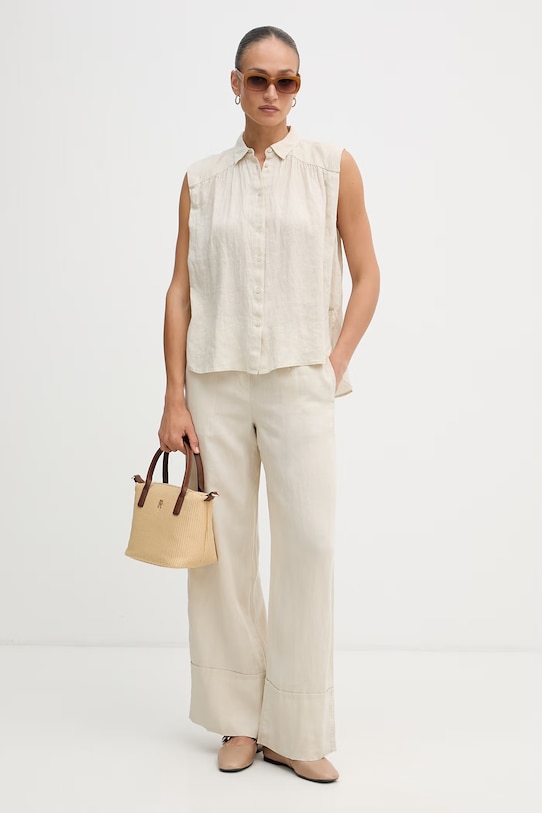 United Colors of Benetton pantaloni da donna in lino 4AGHDF0BF beige SS26