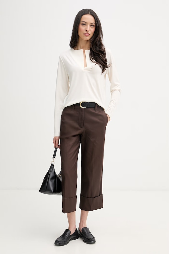 United Colors of Benetton chino hlače ženske bombažne 49YYDF0BD rjava SS26