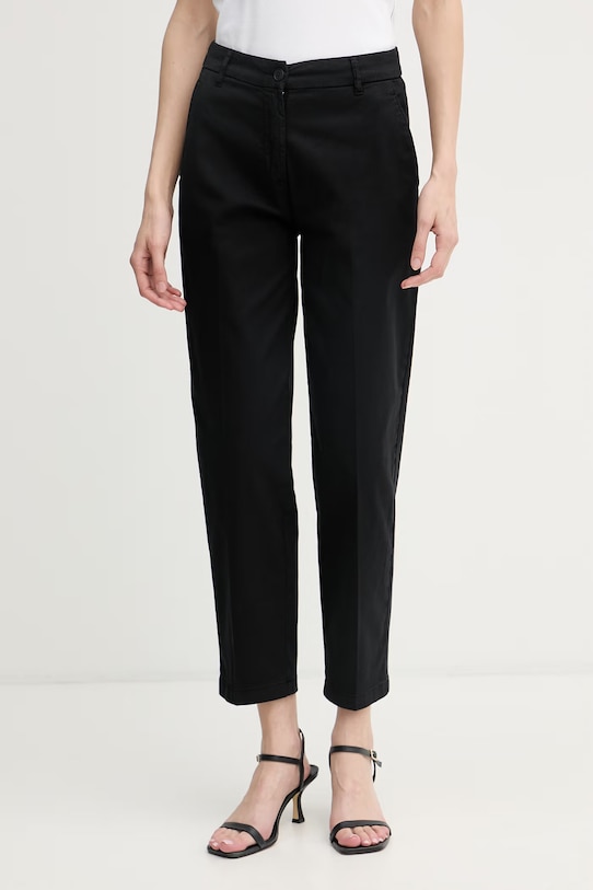 United Colors of Benetton hlače za žene od pamuka s elastanom crna 4CDRDF0AV