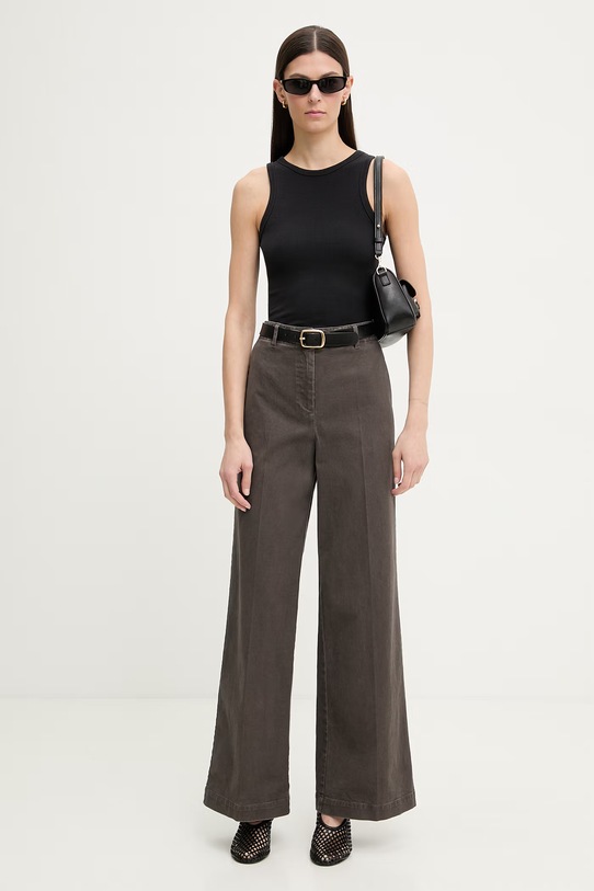 Marc O'Polo spodnie wide leg damskie bawełniane z elastanem 5000013197 brązowy SS26