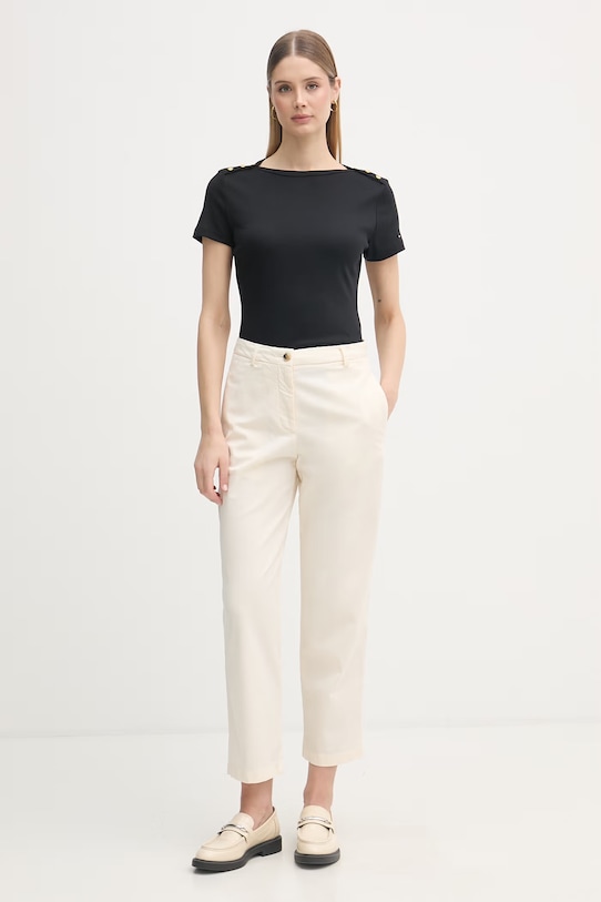 Tommy Hilfiger Nohavice dámske s bavlnou WW0WW49647 béžová SS26