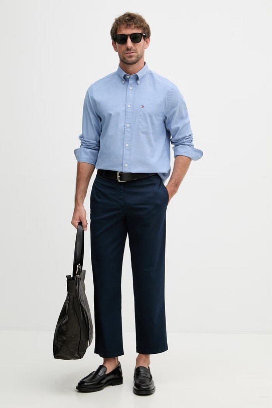 Tommy Hilfiger панталон дамски от памук WW0WW49647 тъмносин SS26