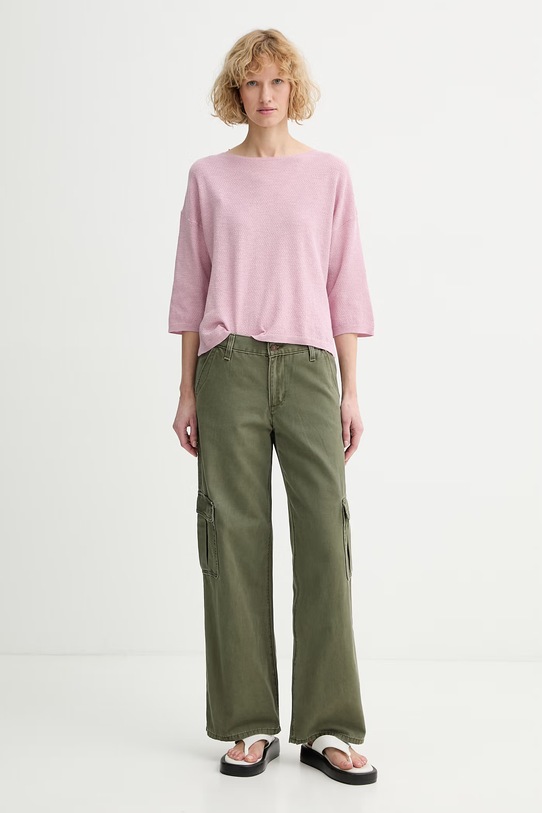 Levi's Cargo hlače ženske bombažne SUPERLOW LOOSE CARGO ND 005FX.0000 zelena SS26