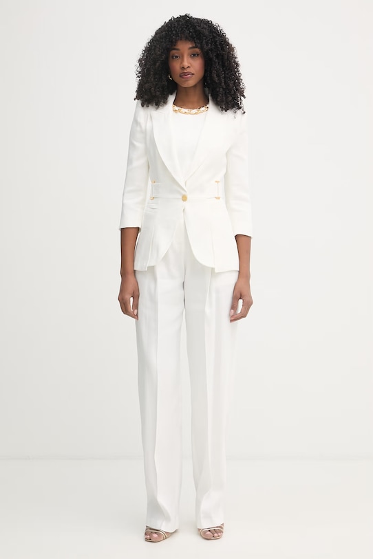 Elisabetta Franchi spodnie garniturowe damskie lniane PA17962E2 beżowy SS26