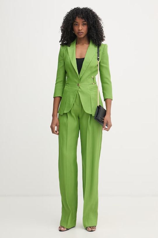Elisabetta Franchi spodnie garniturowe damskie lniane PA17962E2 zielony SS26