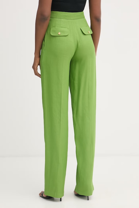 Odzież Elisabetta Franchi spodnie garniturowe damskie lniane PA17962E2 zielony