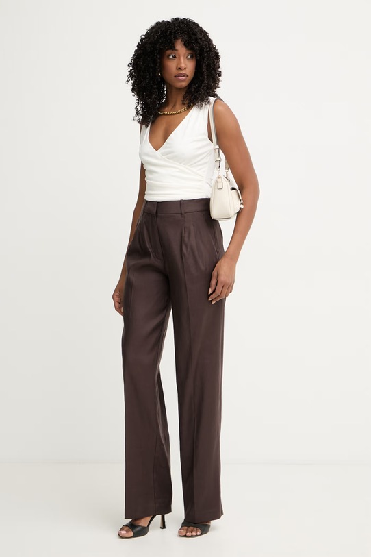 Guess παντελόνι ίσιο γυναικείο με λινό CARLA W6GB43.W2840 καφέ SS26