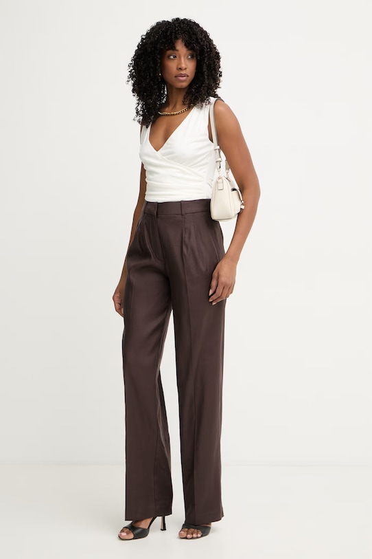 Guess παντελόνι ίσιο γυναικείο με λινό CARLA W6GB43.W2840 καφέ SS26