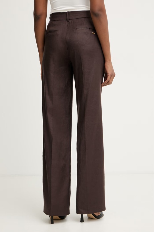 Ρούχα Guess παντελόνι ίσιο γυναικείο με λινό CARLA W6GB43.W2840 καφέ