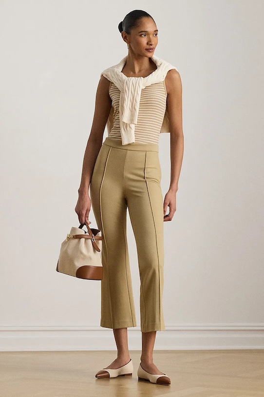 Odzież Lauren Ralph Lauren spodnie damskie z wiskozą 200P09085 beżowy