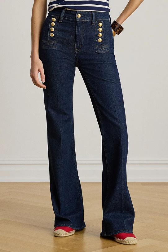 Lauren Ralph Lauren spodnie dzwony damskie bawełniane granatowy 200P08993