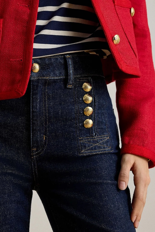 Lauren Ralph Lauren spodnie dzwony damskie bawełniane granatowy 200P08993