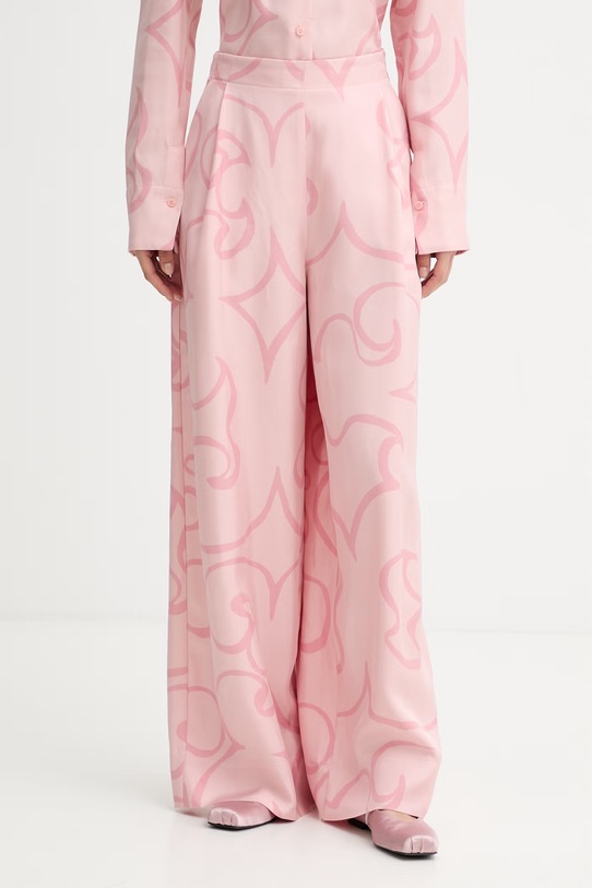 Marimekko παντελόνι wide leg γυναικείο από βισκόζη ροζ 095131