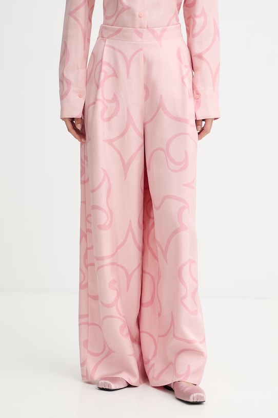 Marimekko παντελόνι wide leg γυναικείο από βισκόζη ροζ 095131
