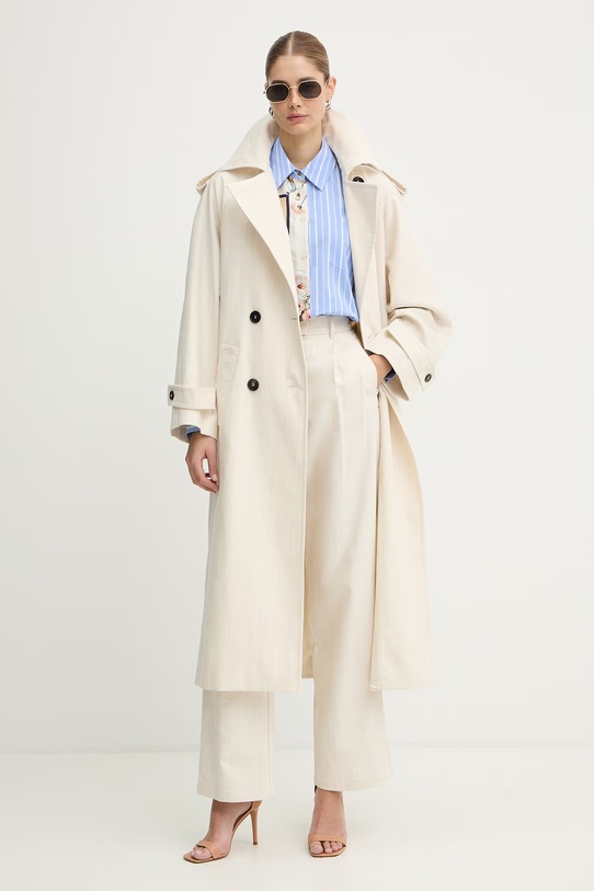 MAX&Co. spodnie z dodatkiem wełny MCOADORNO 2616131021200 beżowy SS26