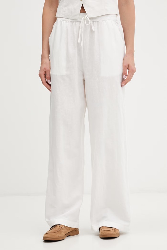 Tommy Jeans spodnie damskie z lnem biały DW0DW22285