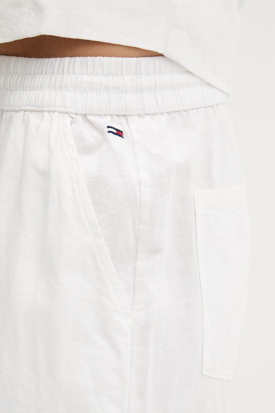 Tommy Jeans spodnie damskie z lnem biały DW0DW22285
