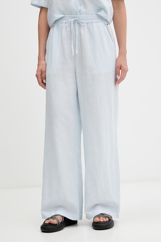 Tommy Jeans spodnie damskie z lnem niebieski DW0DW22285