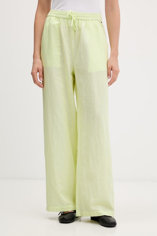 Tommy Jeans spodnie damskie z lnem zielony DW0DW22285