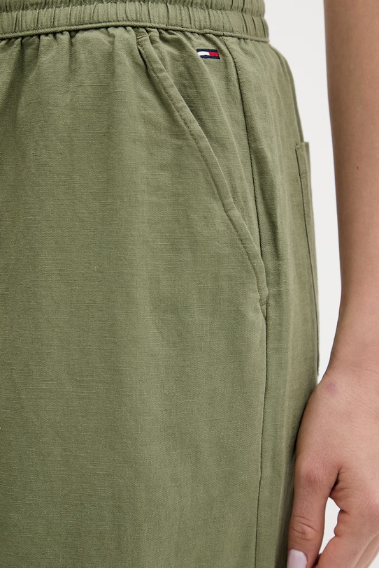 Tommy Jeans spodnie damskie z lnem zielony DW0DW22285