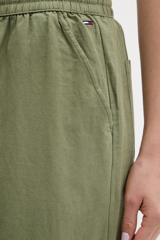 Tommy Jeans spodnie damskie z lnem zielony DW0DW22285