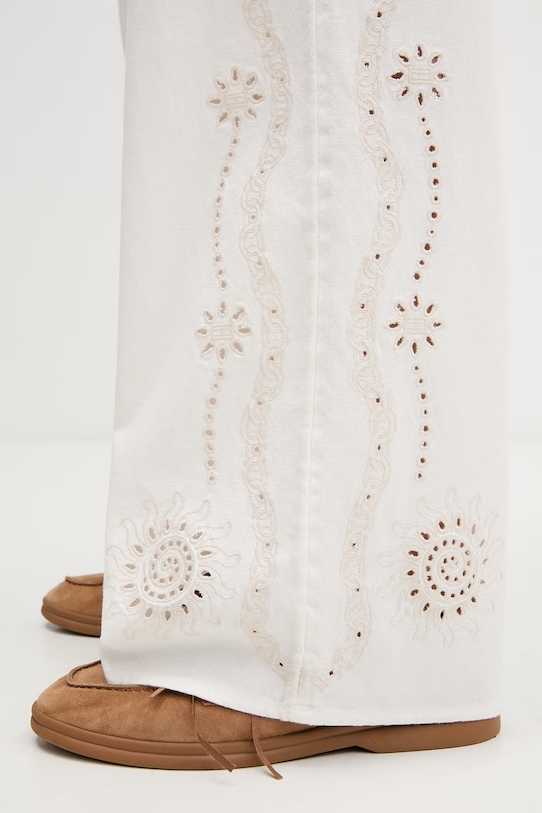 Tommy Jeans nohavice wide leg dámske s prímesou ľanu DW0DW22287 béžová