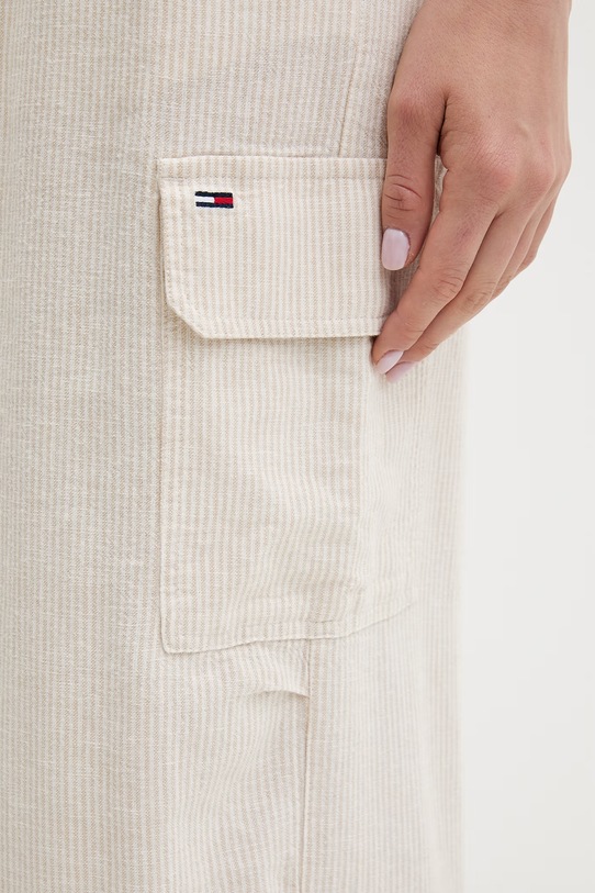 Tommy Jeans spodnie damskie z lnem beżowy DW0DW22290