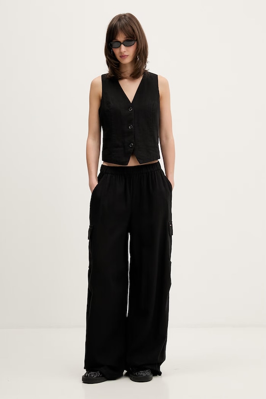 Tommy Jeans spodnie damskie z lnem DW0DW22290 czarny SS26