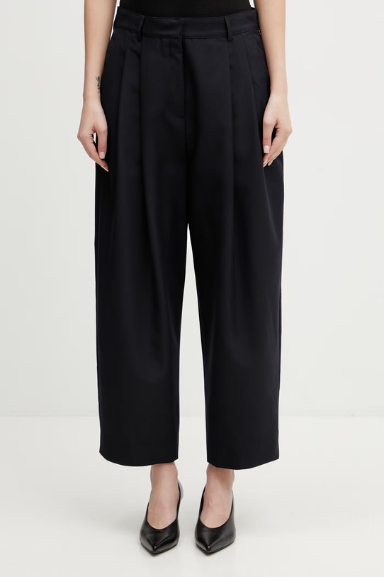 Maison Kitsuné Carrot spodnie z dodatkiem wełny damskie granatowy QW01107WT3031