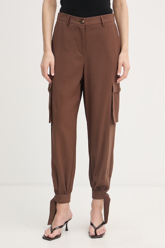 Gaudi spodnie cargo damskie z wiskozy brązowy 611FD25016