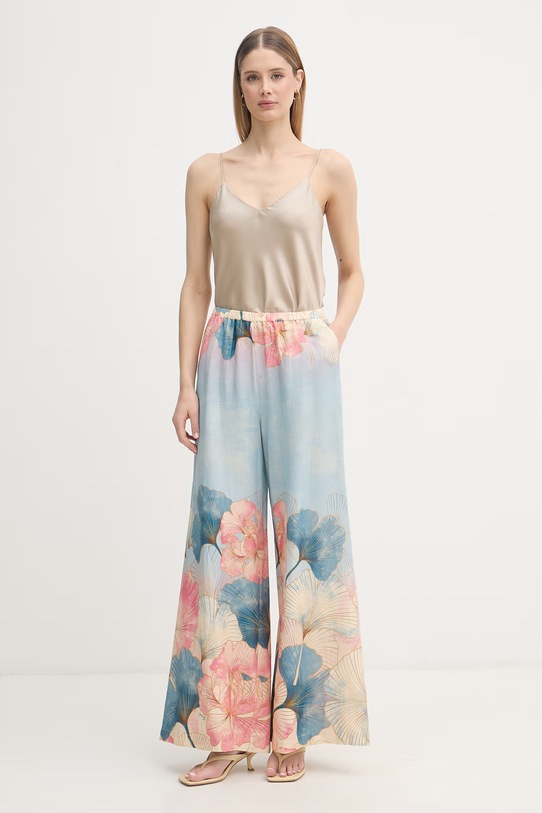 Gaudi spodnie straight damskie z lnem 611FD25030 niebieski SS26