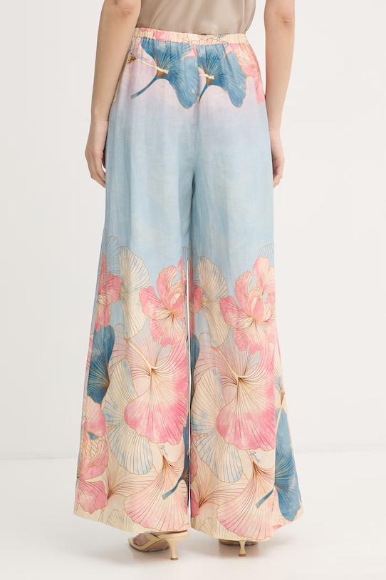 Odzież Gaudi spodnie straight damskie z lnem 611FD25030 niebieski