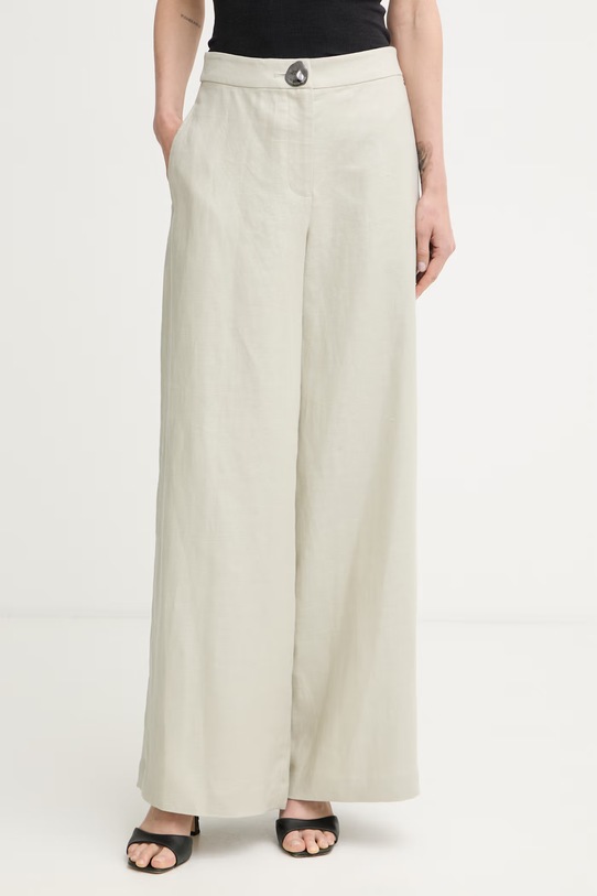 Armani Exchange spodnie damskie lniane beżowy XW001982.AF21530