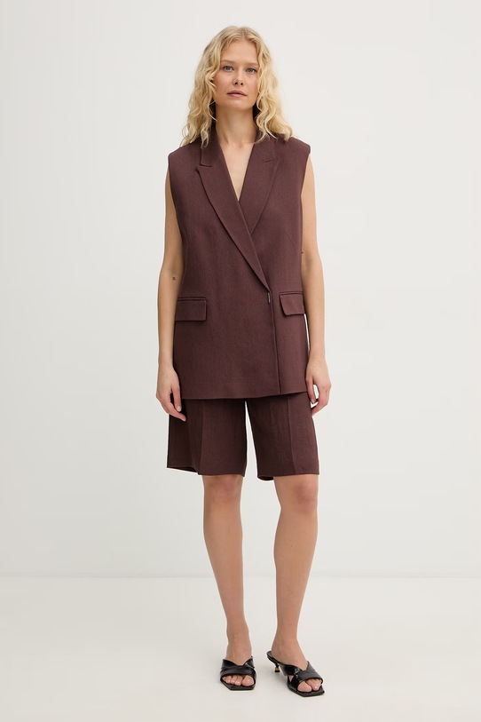 BOSS šortky dámske s ľanom Tianala 50557429 hnedá SS26