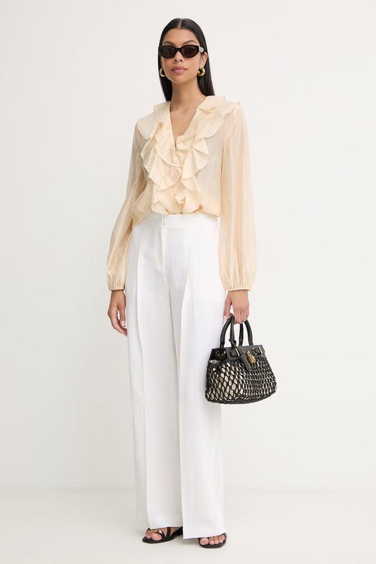 BOSS nohavice dámske s ľanom Tiana11 50557443 béžová SS26