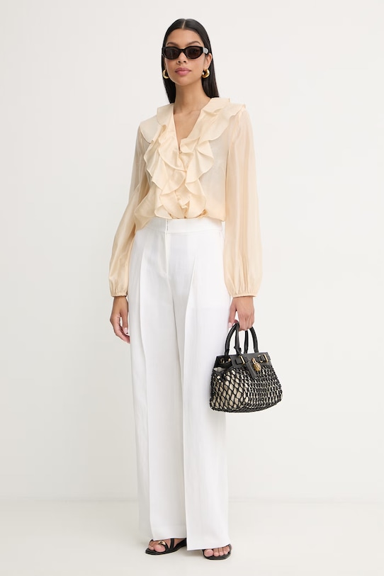 BOSS pantaloni pentru femei, cu in Tiana11 50557443 bej SS26