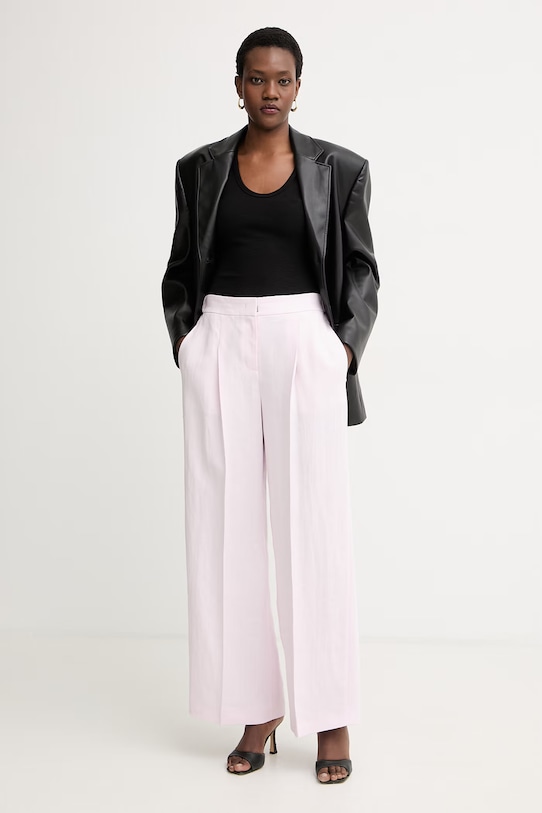 BOSS nohavice dámske s ľanom Tiana11 50557443 ružová SS26