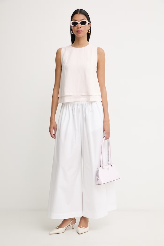 BOSS nohavice dámske bavlnené Talini 50558447 biela SS26