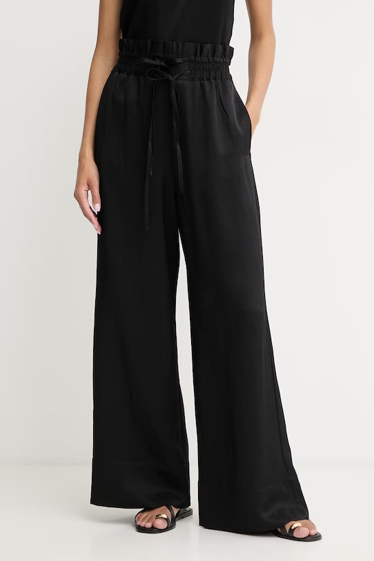 BOSS Orange spodnie wide leg damskie z dodatkiem lnu C Tacola czarny 50556859