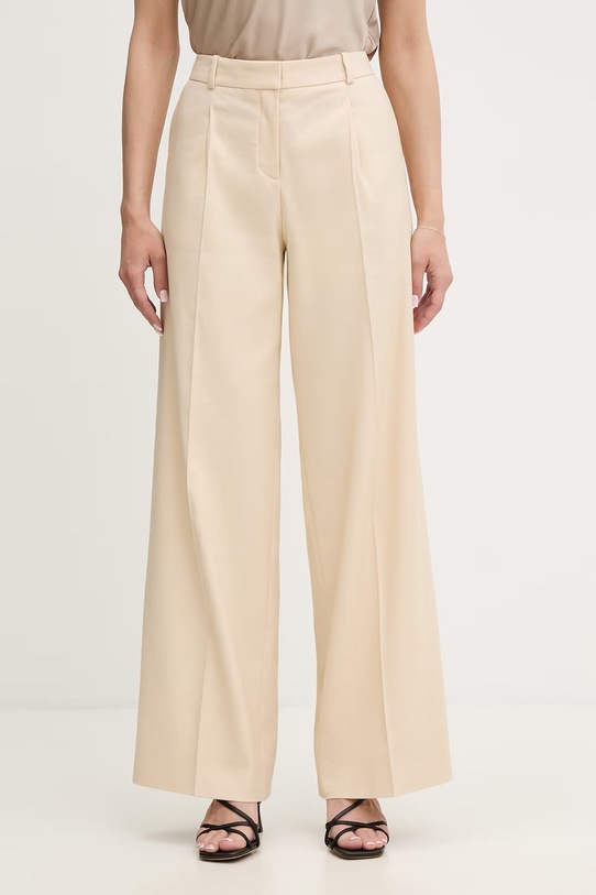 HUGO spodnie garniturowe damskie z dodatkiem lnu Halati beżowy 50559839