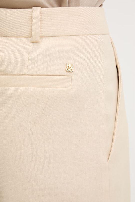 HUGO spodnie garniturowe damskie z dodatkiem lnu Halati beżowy 50559839
