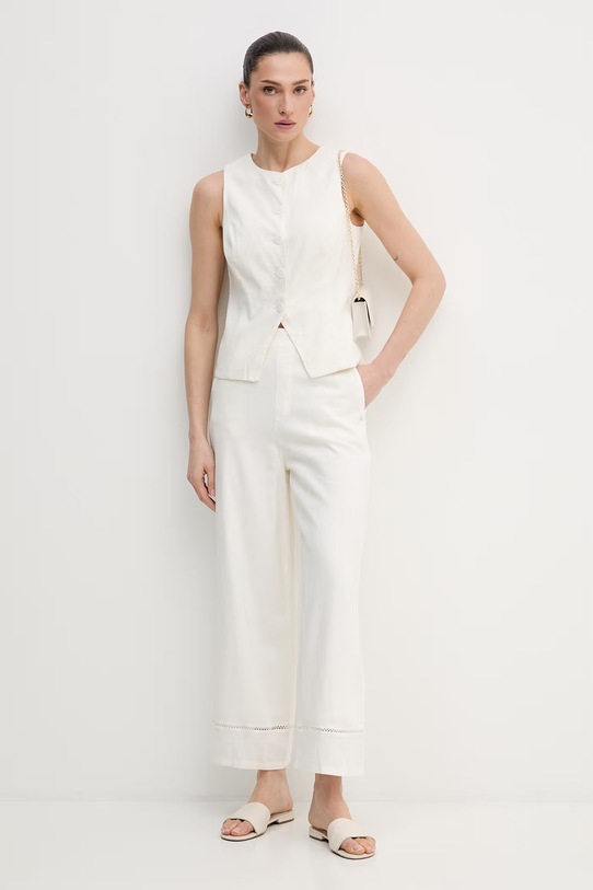 Dkny spodnie z dodatkiem lnu DJ6P3129 beżowy SS26