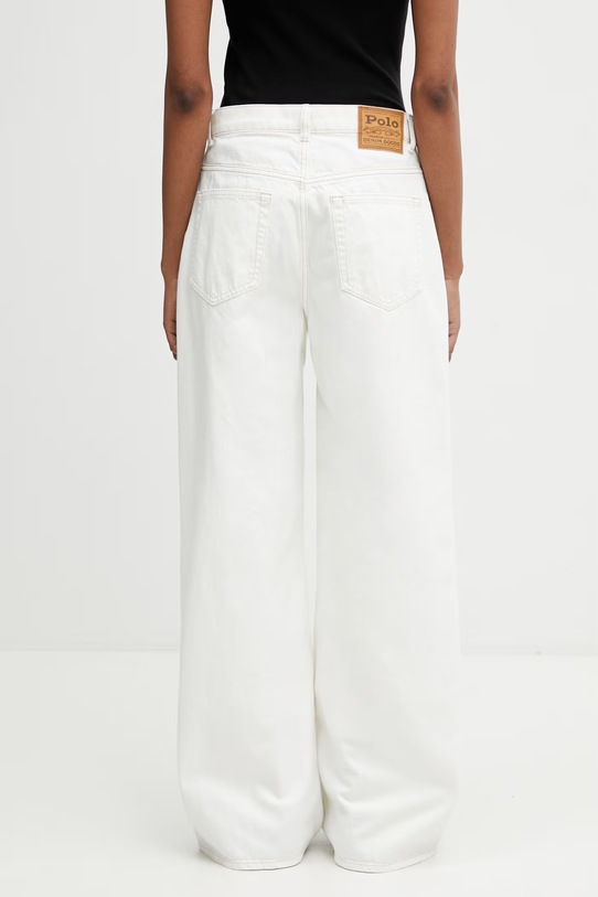 Ρούχα Polo Ralph Lauren RIGID DENIM-WVN-PANTS παντελόνι ίσιο βαμβακερό γυναικείο 211A12710001 μπεζ